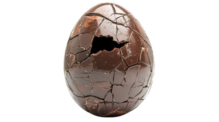 Cracked chocolate easter egg on transparent background showing its delicious inside