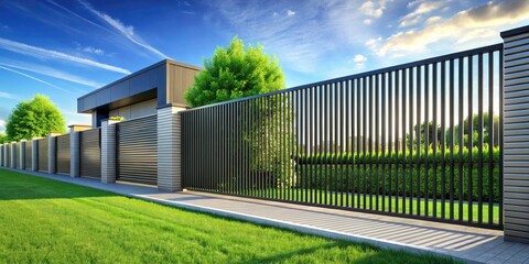 Fototapeta premium Upgrade your yard with stylish, secure modern metal fence designs.