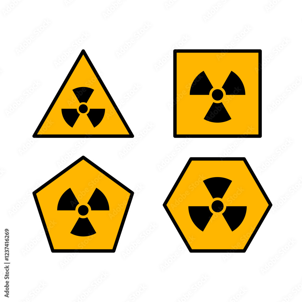 Aufkleber vector design of radiation warnings in 4 different formats