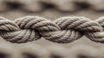 Fototapeta premium Intertwined Rope Texture: A close-up shot reveals the intricate texture and pattern of a thick, braided rope, highlighting its strength and the craftsmanship in its construction.