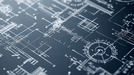 Obraz premium Blueprint Detail: Close-up view of intricate architectural blueprint, showcasing complex lines, symbols, and technical details. A detailed design concept.