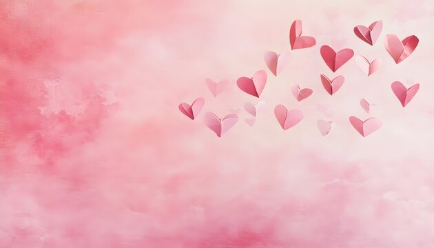 Naklejki Pink paper hearts floating on a pastel background