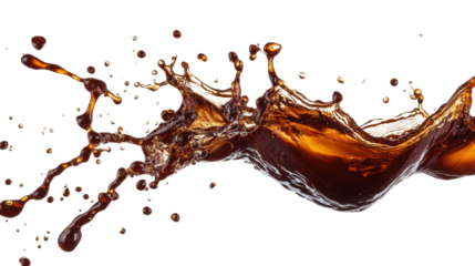 Splashing coffee or cola beverage on transparent background