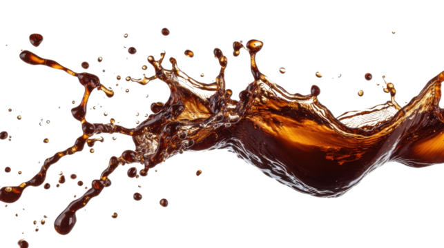 Splashing coffee or cola beverage on transparent background