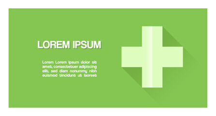 Fototapeta premium Vector green advertisement or publication with cross icon