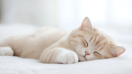 Catnap Serenity: A peaceful cream tabby cat, with soft fur and delicate pink nose, rests in a serene slumber,  captured in a moment of pure tranquility.