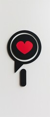 Minimalist design A single black speech bubble with a red heart inside sits on a white background. Simple yet impactful graphic design.  Clean lines and bold colors create a visually striking image.