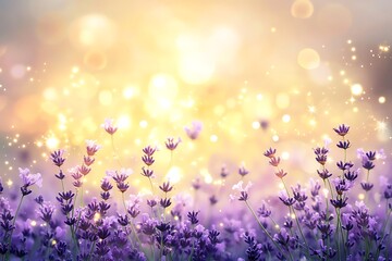 Obraz premium A tranquil lavender garden at dusk with purple flowers filling the landscape with calm