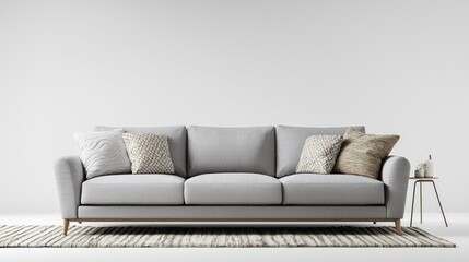 Grey Sofa with Cushions in Minimalist Living Room