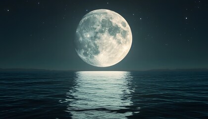 Night Sky Moon Over Calm Ocean Water