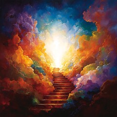 Colorful Stairway to Heaven, Cloudscape, Spiritual Journey, Hope