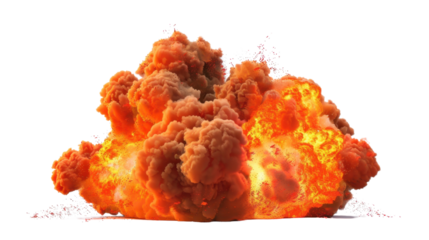 Realistic fire explosion with transparent background, vfx element for post production