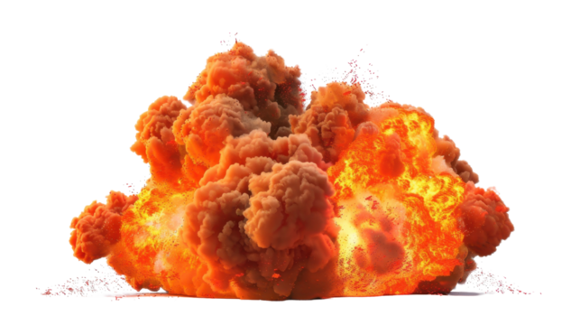 Realistic fire explosion with transparent background, vfx element for post production