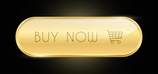Gold Buy Now Button, Golden Luxury rounded rectangle badge for VIP Customer, Vector Button glossy design for premium online store Certificate label and tag with shiny and Glitter on Gold badge