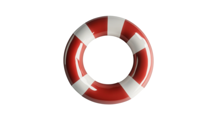 Red and white lifebuoy floating on transparent background