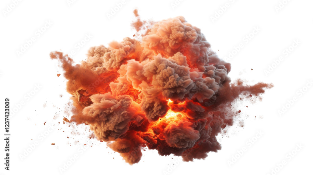 Poster realistic fire explosion creating a large cloud of smoke with transparent background