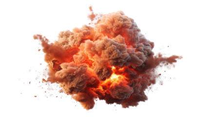 Realistic fire explosion creating a large cloud of smoke with transparent background