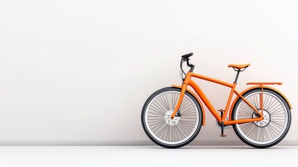 Fototapeta premium Serene Orange Mountain Bike in Pixel Art Style Leaning Against White Wall, Evoking Calm and Outdoor Activity