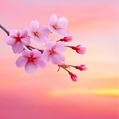 Serene Pink Cherry Blossoms at Sunset: A Tranquil Springtime Scene of Delicate Petals and Soft Pastel Hues