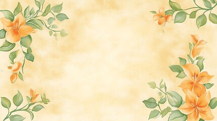 Obraz premium Orange Lilies and Green Leaves Frame a Pale Yellow Background