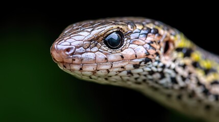 Fototapeta premium Close-up of skink head, dark background, nature