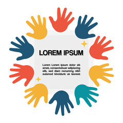 Fototapeta premium Vector design of colorful hands surrounding a square post