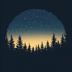 Fototapeta premium A serene night sky framed by silhouettes of pine trees.