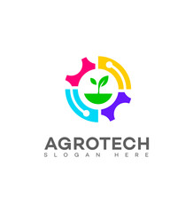 Agrotech Logo Gear, Plant, Innovation, Growth, Technology, Farming, Sustainable, Agriculture, Colorful