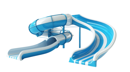 Large blue and white water slide isolated on transparent background