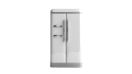 White retro refrigerator isolated on transparent background representing household appliances