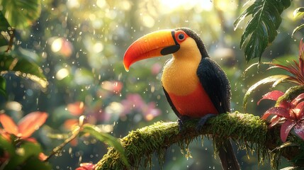 Toucan Rainforest Perch Rain Sun Nature Wallpaper.