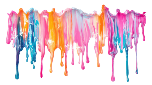 Colorful paint dripping on transparent background
