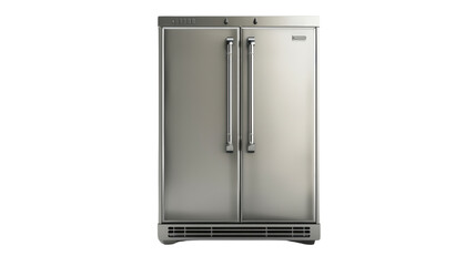 Stainless steel refrigerator with french doors on transparent background