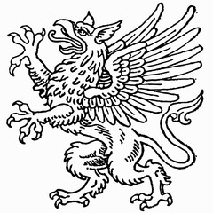 Detailed Black and White Artwork of a Griffin, Mythical Creature with the Head of an Eagle and the Body of a Lion, Majestic and Fierce Griffin in Action with Spread Wings