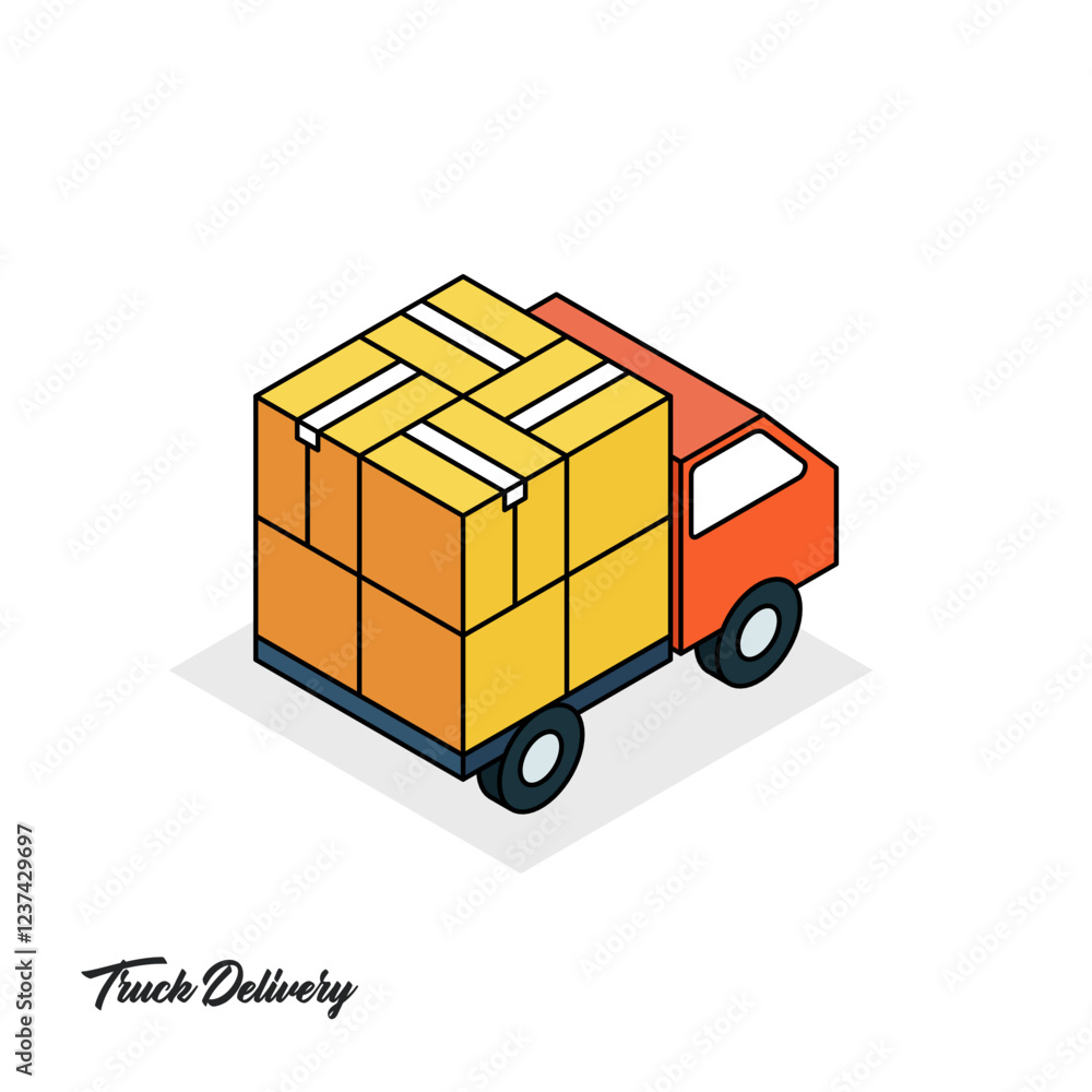 Poster vector design with black border of truck with open box