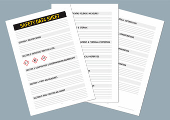 Safety data sheet document with sixteen section based on global harmonization system vector illustration.