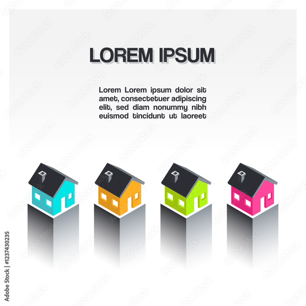 Poster vector design of colorful houses on gradient backgrounds with space for text