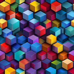 Obraz premium A vibrant arrangement of colorful 3D cubes creating a dynamic visual pattern.