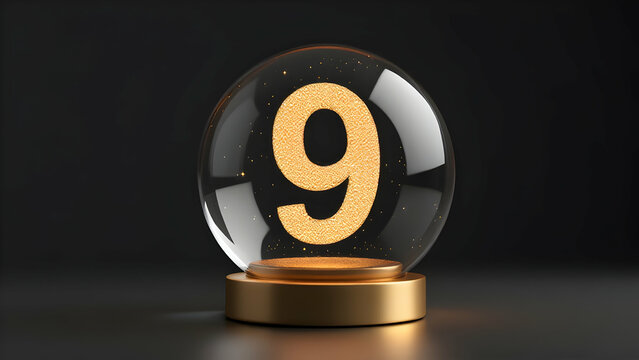 Illuminated Glass Sphere with Gold Number Nine, Festive Decoration