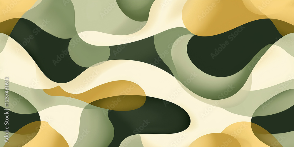 Poster abstract green and gold fluid shapes creating dynamic background