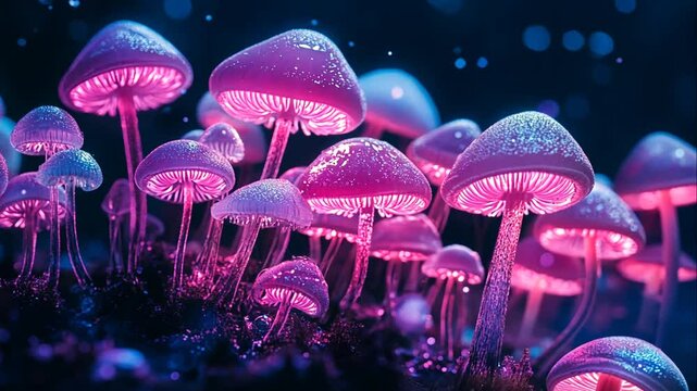 A glowing pattern of bioluminescent jellyfish floating in the deep ocean, creating a magical underwater scene