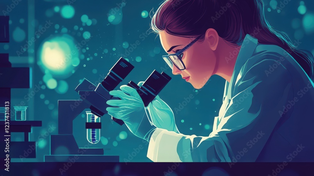 Aufkleber focused scientist examining samples with a microscope in a laboratory setting