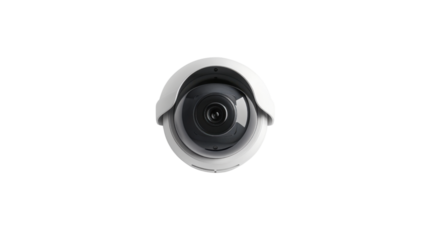 White cctv dome surveillance camera recording video with transparent background