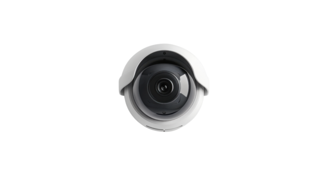 White cctv dome surveillance camera recording video with transparent background
