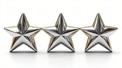 Three Silver Stars Aligned In A Row Isolated On A White Background Symbol Of Success And Achievement.