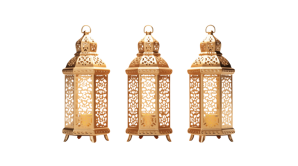 Elegant Golden Lanterns for Ramadan on transparent Background