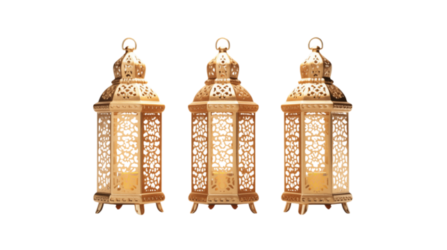 Elegant Golden Lanterns for Ramadan on transparent Background
