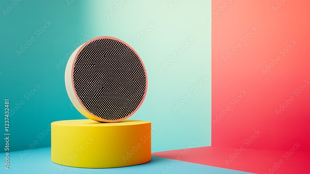 Poster abstract circular object on yellow cylinder display