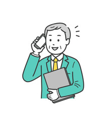 生き生きと仕事をする高齢男性の上半身イラスト