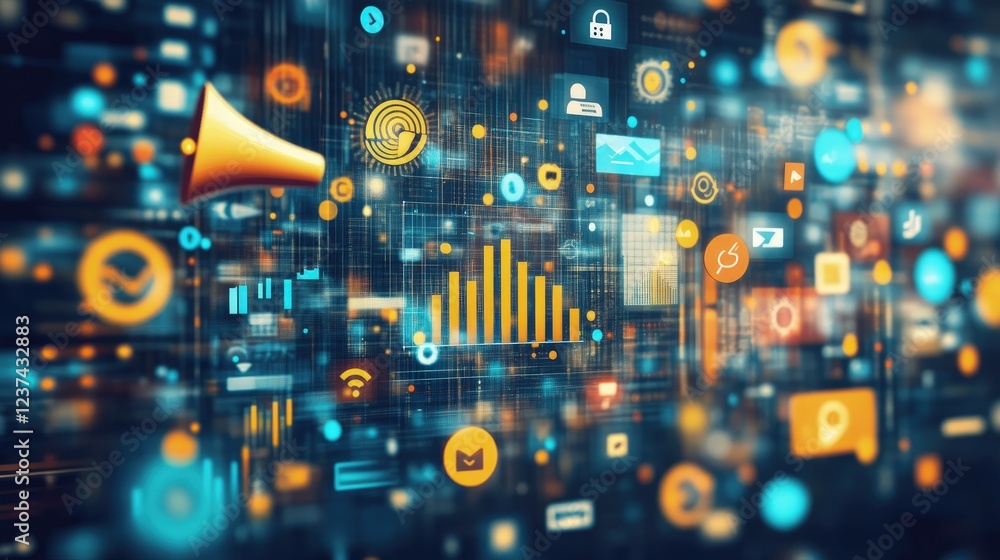 Aufkleber digital marketing and communication network visualization: a symphony of data and connections.